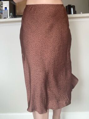 Nordstrom Rack Brown Dotted Satin Midi Skirt